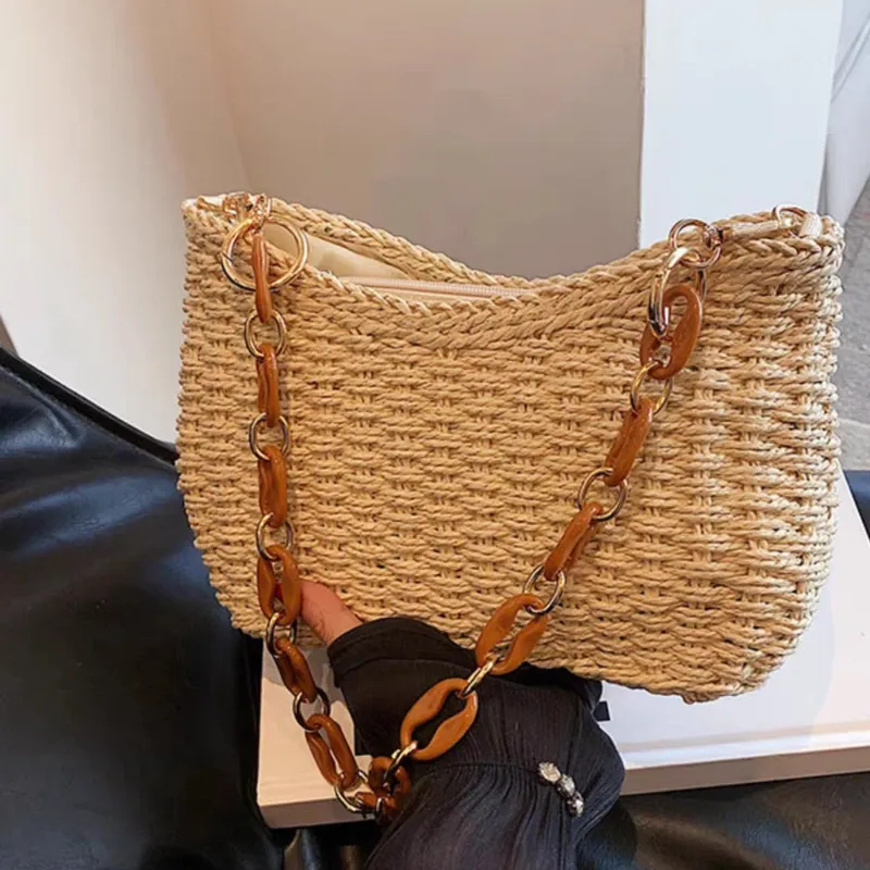 Travel Accessories - Straw Woven Shoulder Bag for Women