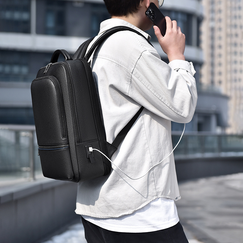 PU Leather Men's Backpack USB  – Travel Accessories Leather recenzja i cena
