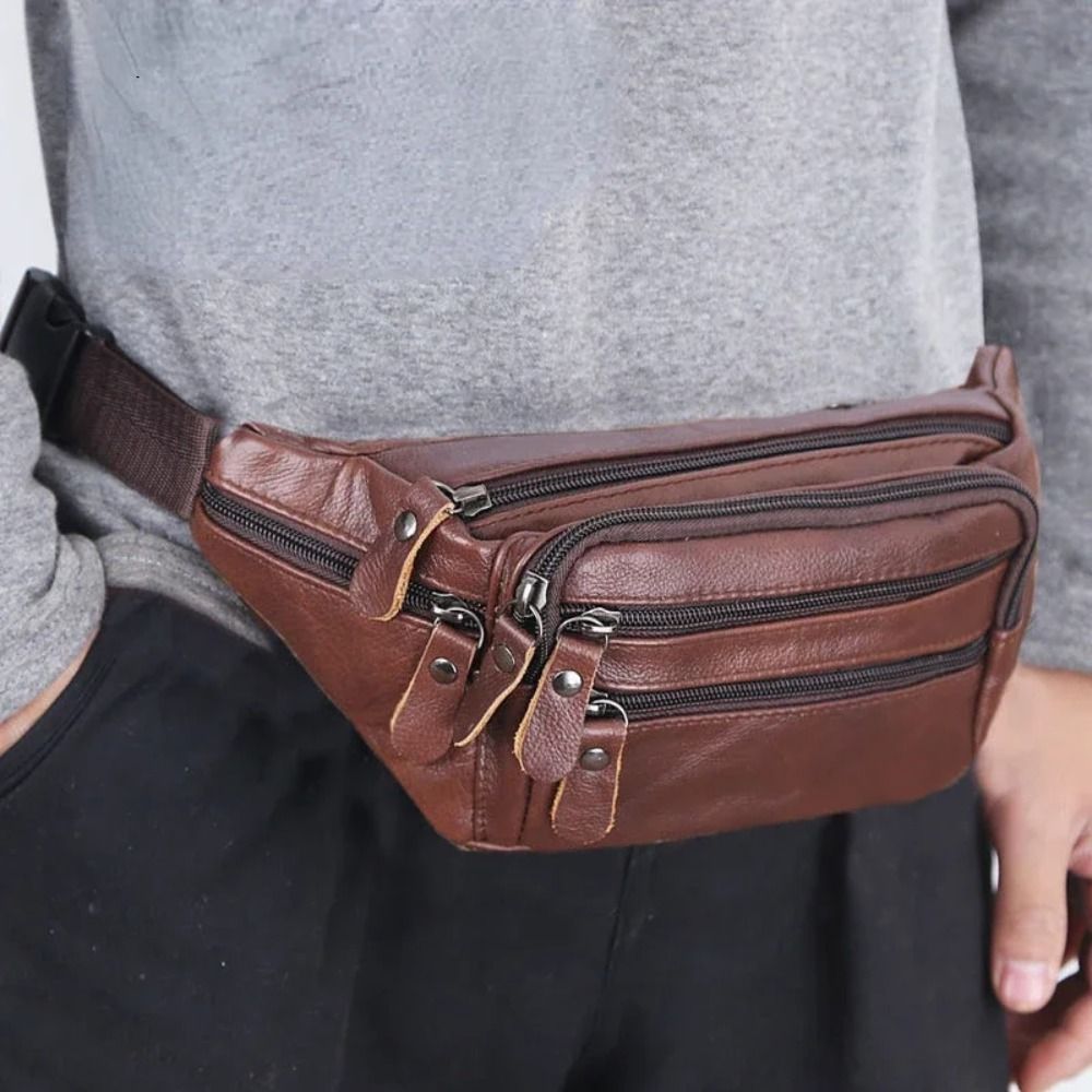 Zipper PU Leather Men's Waist  – Travel Accessories Leather recenzja i cena