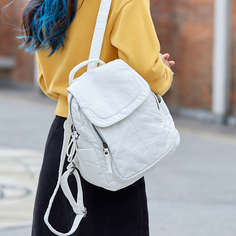 Women's Backpack White Washed  – Travel Accessories Leather recenzja i cena