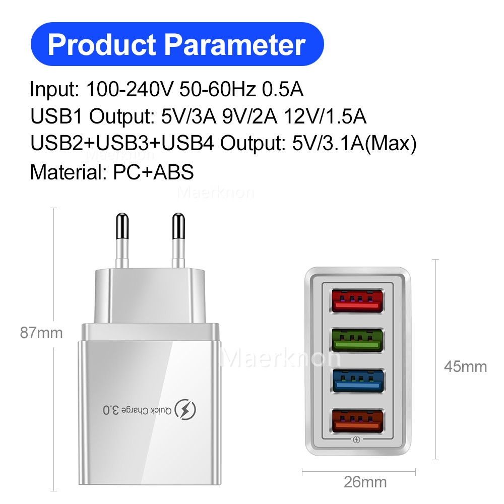 4 USB Fast Charging Head EU/US – Travel Accessories Iphone recenzja i cena